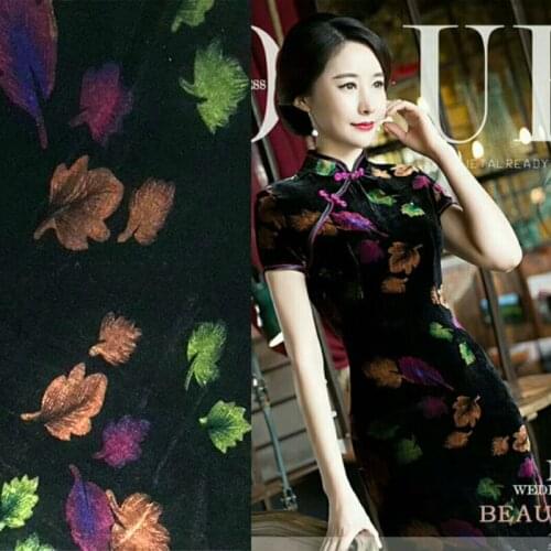 Crazy discount high grade luxury black/pink Leaf Flowers Flocking fabric silk velvet fabric for dress suit 22mm Free shipping