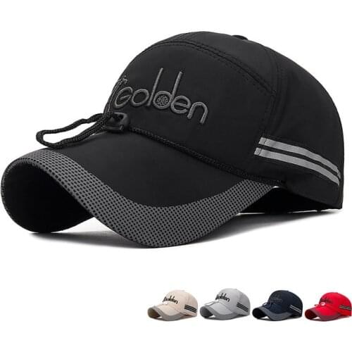 Spring and summer outdoor fishing long eaves sun protection baseball cap reflective strip quick-drying windproof rope hat