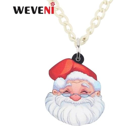 WEVENI Acrylic Christmas Anime Santa Claus Necklace Pendant Chain Choker Festival Decoration Jewelry Women Girls Teens Gift 2019
