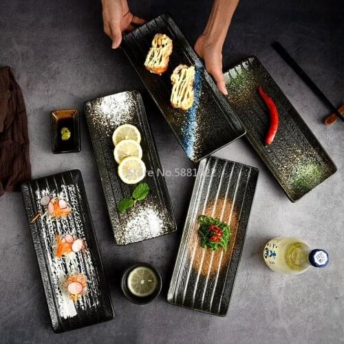 Japanese Creative Rectangular Stone Pattern Plate Ceramic Dish Plate Sushi Plate Dessert Plate Japanese Cuisine Tableware