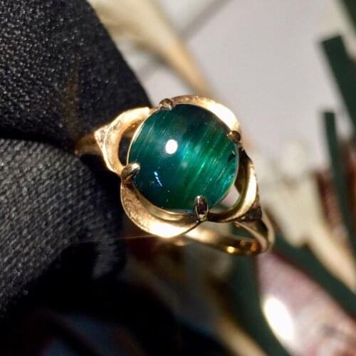 Fine Jewelry Pure 18K Gold Jewelry 100% Natural Green Tourmaline Cats Eye Gems 3.3ct Diamonds Males Wedding Fine Mans Rings