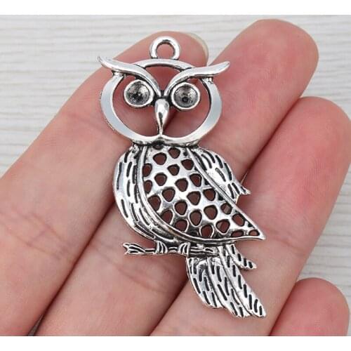 10 x Animal Bird Owl Charms Pendants 4mm Blank Rhinestone Setting for Necklace Jewelry Making Findings 53x34mm