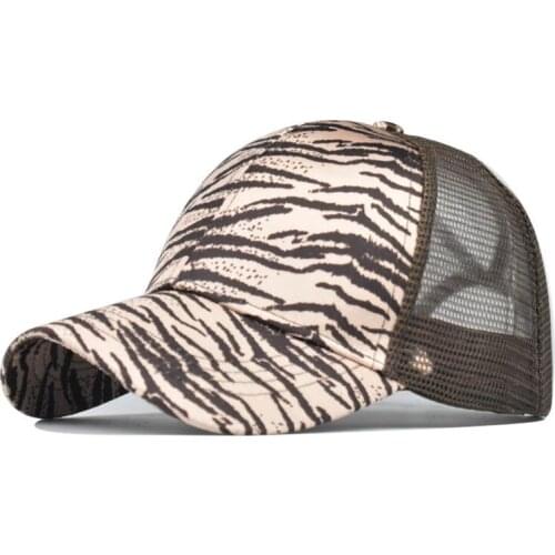 Women Mesh Back Ponytail Messy Baseball Cap Vintage Leopard Print Snapback Hat A0NF