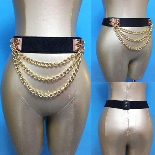Bar Female DJ Punk Rivet Chain Skirt Waist Versatile Fashion GoGo Elastic Belt Metal Patent Leather Waist Seal Nightclub 1152