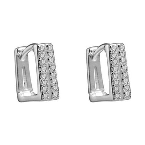 Bright Crystal Rectangle Hoop Earring Female Jewelry Silver Plated Earring For Women Party Accessories Princess Bijou
