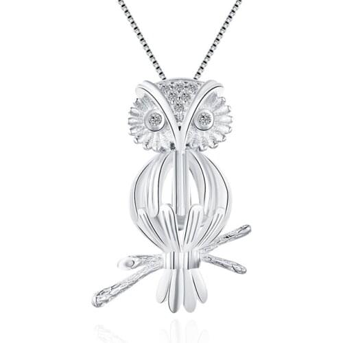 CLUCI Silver 925 Fashion Women Zircon Pendant Jewelry 925 Sterling Silver Pendant Charms Owl Shaped Pearl Pendant Locket SC035SB