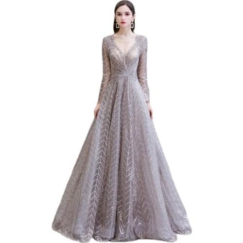Milomi.CP Lace V-Neck Full Sleeve Party dress Ever pretty Evening Dresses Long Abendkleider Robe de soiree 69448