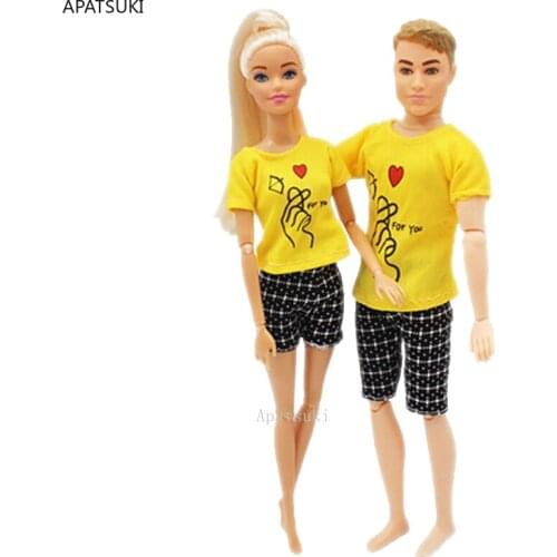2sets/lot Yellow T-shirt Pants Shorts for Ken Boy Doll Accessories Fashion Lover Clothes Set for Barbie Doll Outfits 1/6 Toys