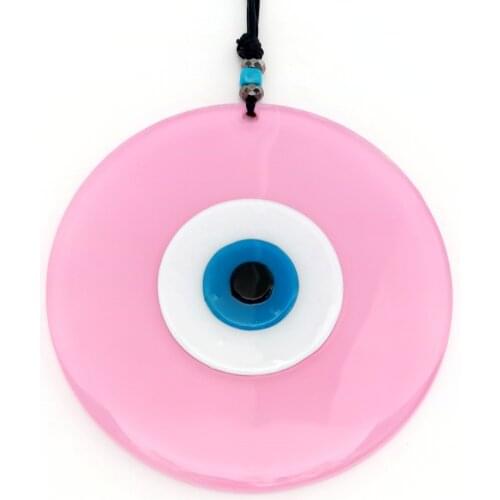20 Centimeter Handmade Glass Wall Ornament With Pink Color Evil Eye Beads