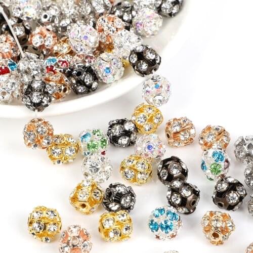 20pcs 6/8 /10mm 10 Colors Copper Round Rhinestone Rondelles Crystal Bead Loose Spacer Beads For Jewelry Making DIY Accessories