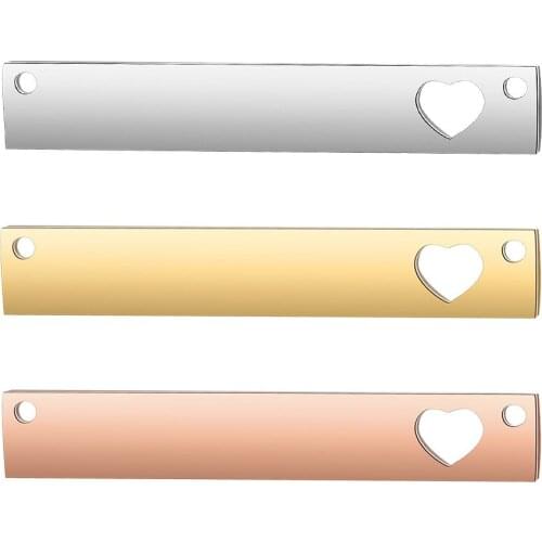 3pcs/lot 6*36mm Stainless Steel Tag Heart Connectors Bracelet Making Necklace Charms Pendant DIY Jewelry Handmade Accessories