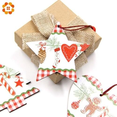 3PCS/Lot Vintage Printed Heart&Star&Tree Wooden Pendants Ornaments DIY Christmas Party Decorations Tree Ornaments Hanging Gifts