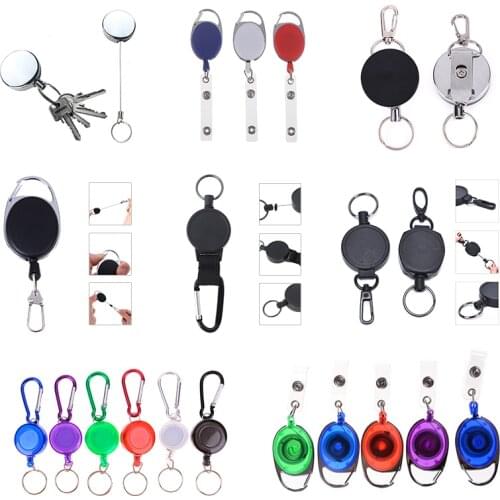 3 In 1 Retractable Badge Steel Wire Cord Pull Key Ring Portable Bottle Opener Hexagonal Wrench Carabiner Car Key Chain EDC Tool
