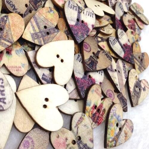 30pcs Heart Tower Wood Buttons 25mm Sewing Craft Mix Lots WB262