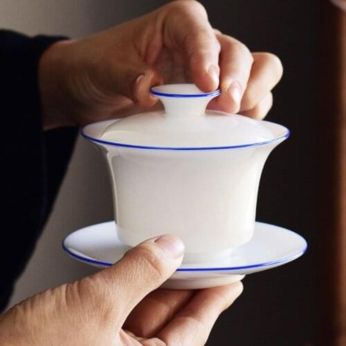 Dehua White Porcelain Cover Bowl Household Kungfu Single Tea Cup Gaiwan Handmade Ceramic Tea Set Large Small Sancai Cover Bowl