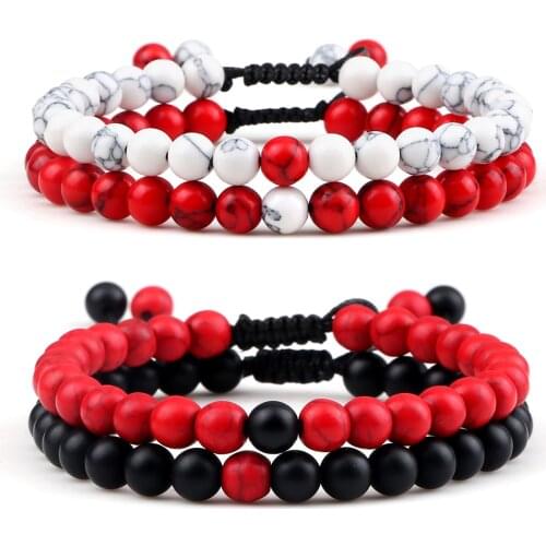 2pcs/set Red Beaded Bracelets Natural Tiger Eye Stone Rock Strand Handmade Braided Rope Bracelets&Bangle Women Men Charm Jewelry