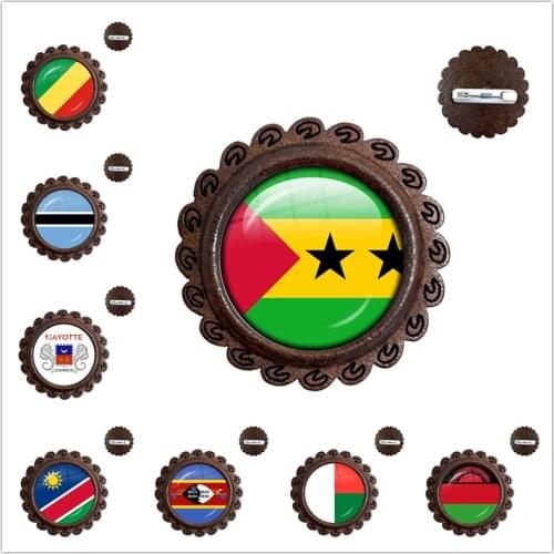 Botswana,Namibia,Swaziland,Madagascar,Malawi,Mayotte National Flag Wood Glass Cabochon Brooches Pins Bag Accessories Gift