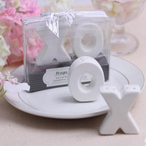 Fast shipping 100sets/lot XO Ceramic Salt And Pepper Shaker Beach Party favor Souvenirs wedding favors