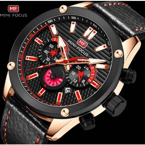 MINIFOCUS Casual Dress Mens Watches Waterproof Quartz Male Clock Chronograph Watch Leather Strap Luxury Brand Men Wristwatch