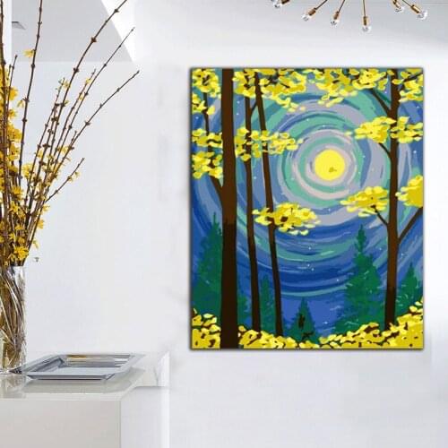 DIY colorings pictures by numbers with faint moonlight picture drawing Relief painting by numbers framed Home