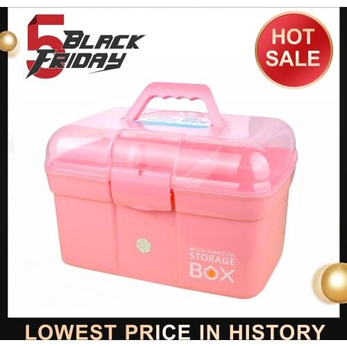 Double Layer Pink Plastic Storage Box Multi-function Case Nail Art Beauty Manicure Accessory Tool