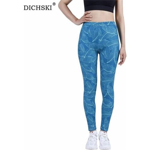 DICHSKI Women Leggings Slim Fitness Pants Push Up Gym High Waist Mujer Workout Elasticity Yoga Leaf Print Pattern New Clothing