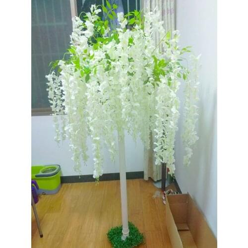 Elegant White Artificial Silk Flower Vine Tree Simulation Wisteria Douhua Trees For Wedding Stage Aisle Runner Decoration
