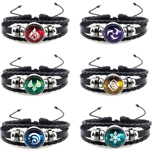 Game Genshin Impact Cosplay Bracelets Weapon Prop Xiao Diluc Keqing Zhongli Cowhide Braided Bracelet Anime Jewelry Boys Gift