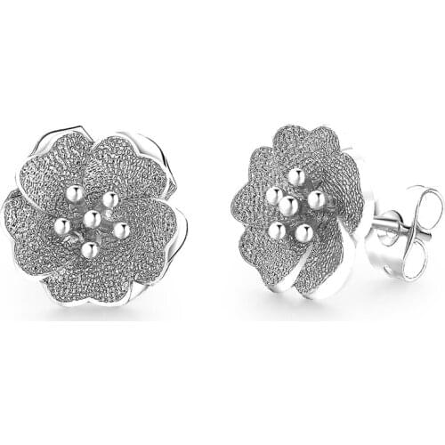 Classic Simple Flower Design Gold and Silver Colors Stud Earrings for Women Girls Piercing Party Jewelry