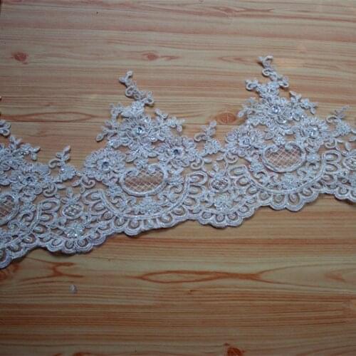21cm 8.26"wide 1Yard/lot Ivory Handmade Beaded Cord Bridal Lace Trim, Sequined Alencon Lace Trim ~ Lace Accessories