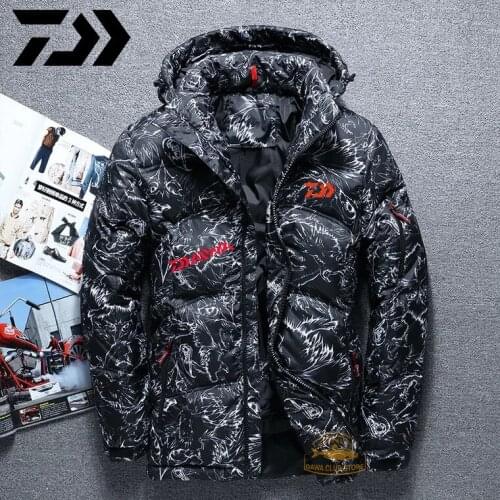 Daiwa White Duck Down Jacket Warm Hooded Thick Fishing Jacket Coat Male High Quality Overcoat Thermal Winter Fishing Clothes