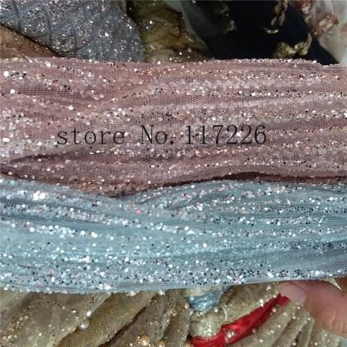 Fashion design Top selling french net fabric with glued glitter JRB-16236 shinny sequins lace fabric for wedding dress