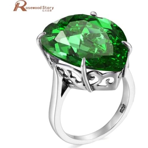 NoEnName_Null Real Pure 925 Sterling Silver jewelry May Birthstone Big Emerald Ring Handmade Vintage Wedding Rings For Women