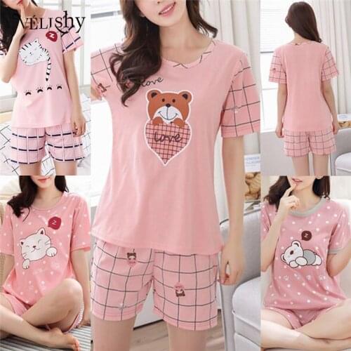 New Summer Young Girl Short Sleeve Cotton Pajamas For Women Cute Nightshirt Casual Home Service Short Sleepwear M-2XL