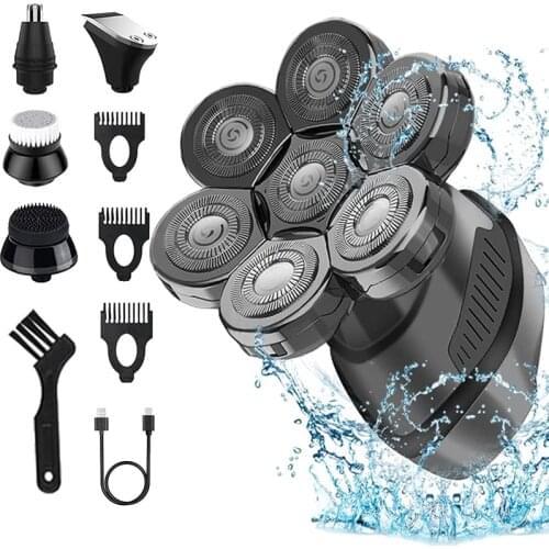 Upgrade Electric Shavers for Men 7 Head Electric Razor 5-in-1 Multifunctional Cordless Head Shaver Grooming Kit for Blad Trimmer