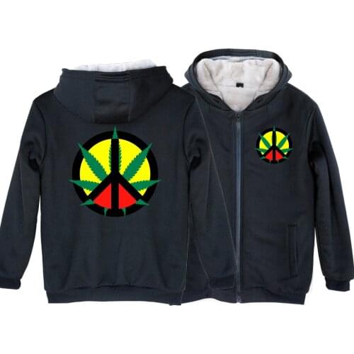 Man Boy Parkas Full Zip Coat Plus Velvet Autumn Winter Peace Symbols Plant Leaf Reggae Regge Rasta Jamaica ZIIART