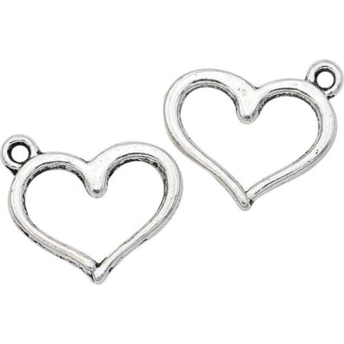 28pcs Tibetan Silver Plated Hollow Heart Charms Pendants for Bracelet Necklace Jewelry Making DIY Handmade Craft 13x16mm