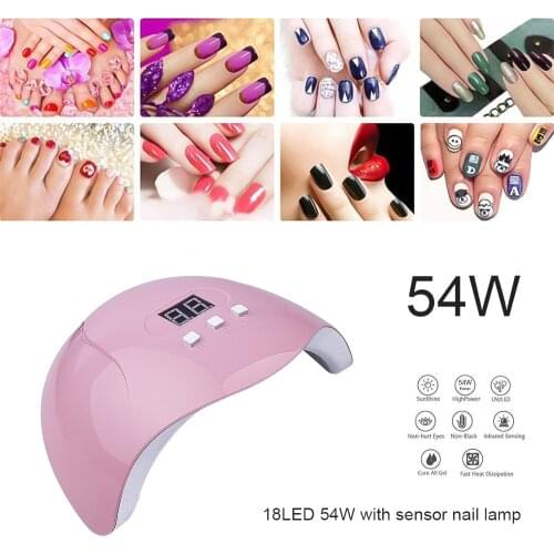 Professional 54W 18 Led Lights Nail Dryer Uv Lamp for Curing Nail Polish Gel Ice Varnish Lamp Auto Sensor Nail Art Manicure Tool