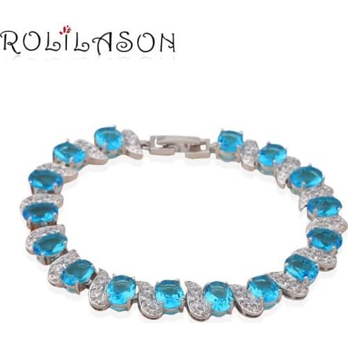 ROLILASON Gorgeous Light Blue Crystal AAA Zircon Silver filled Bracelets for women Health Nickel Lead free Fashion jewelry TB396