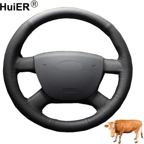Hand Sewing Car Steering Wheel Cover Top Cow Leather For Ford Kuga 2008 2009-2011 Focus 2 2005-2011 C-MAX 2007-2010 Transit 2010