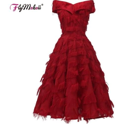 Off The Shoulder Sexy Women Tassel Dresses Plus Size Elegant Party Evening Ball Gown Slash Neck Dress