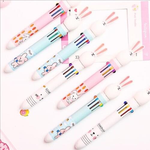 Kawaii 10 colors Rabbit Kids Press Ballpoint Pen Graffiti Drawing Painting Gel Pen For Girls And Boys School Office Stationery