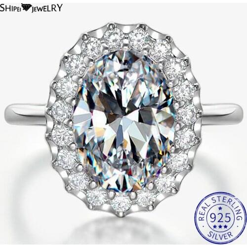 Shipei Coctail Ring 100% 925 Sterling Silver 10*14MM Created Moissanite Sapphire Wedding Engagement Ring Jewelry Gift Size 5-12