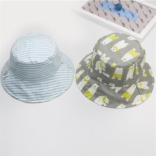 New Summer Cartoon Print Cotton Baby Hat Kids Girls Fisherman Hat Boys Sun Bucket Hat Double Sided Visor Thin Breathable sun hat