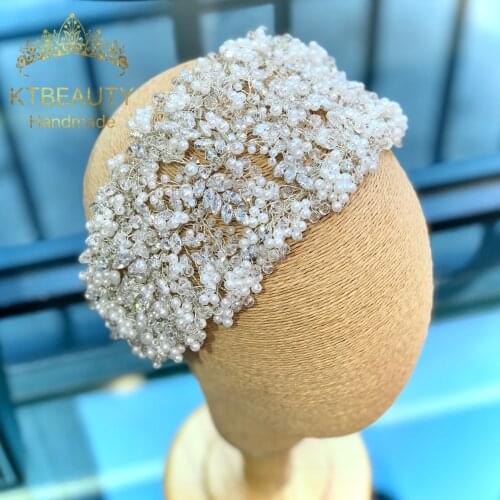 Rhinestone Big Wide Tiara Zircon Stones Pearls Silver Flexible Tiara Royal Bridal Wedding Dressing Crown Accessory Women Jewelry