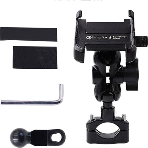 Waterproof Metal Motorcycle Smart Phone Mount with QC 3.0 USB Quick Charger Motorbike Mirror Handlebar Stand Holder