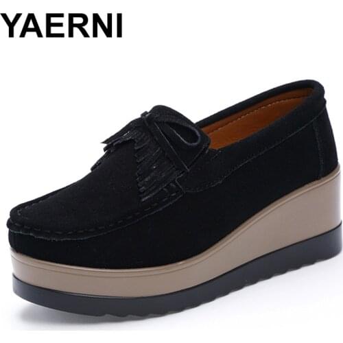 YAERNI Autumn Women Platform shoes leather suede plush slip on sneakers chaussure woman tassel fringe loafers women shoesE1293