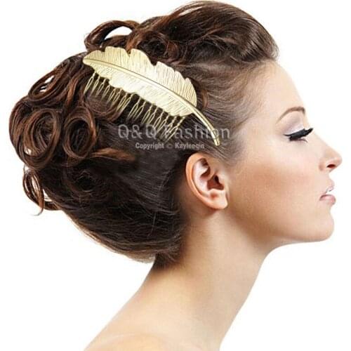 Festival Bridal Gold Big Leaf Feather Hair Pin Clip Dress Snap Barrette Comb Jewelry 2020 New