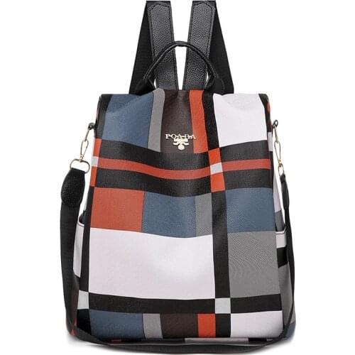 Womens Backpack Fashion Contrast Color Waterproof PU Soft Leather Anti-Theft Back Main Pocket Casual And Comfortable School Bag