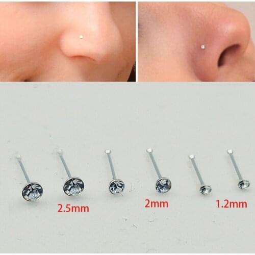925 Sterling silver nose bone 2mm 2.5mm clear crystal nose piercing jewelry 20pcs/pack
